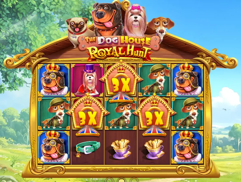 Слот The Dog House – Royal Hunt: королевская будка с дикими символами 3X на поле 5×3